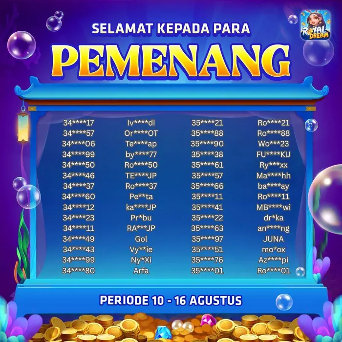 Daftar pemenang event Royal Dream 10–16 Agustus 2026 (bagian 7)