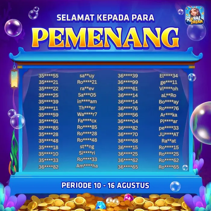 Daftar pemenang event Royal Dream 10–16 Agustus 2026 (bagian 8)