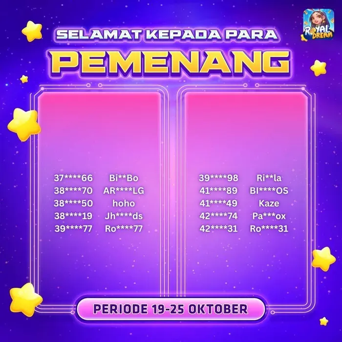 Daftar pemenang Royal Dream 19–25 Oktober 2026 (bagian 9)