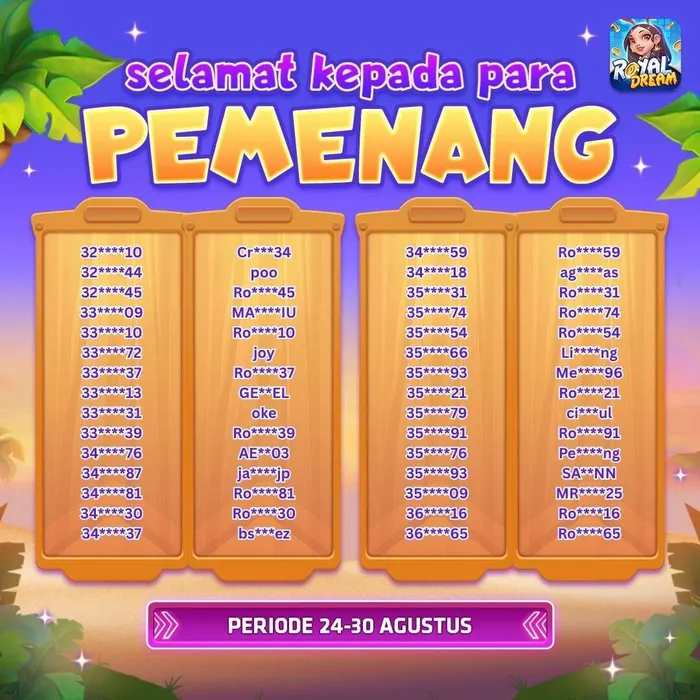 Daftar pemenang event Royal Dream 24–30 Agustus 2026 (bagian 8)