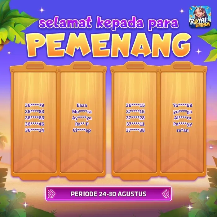 Daftar pemenang event Royal Dream 24–30 Agustus 2026 (bagian 9)