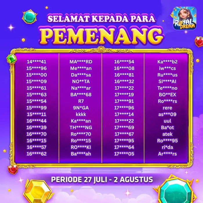 Daftar pemenang event Royal Dream 27 Juli–2 Agustus 2026 (bagian 4)