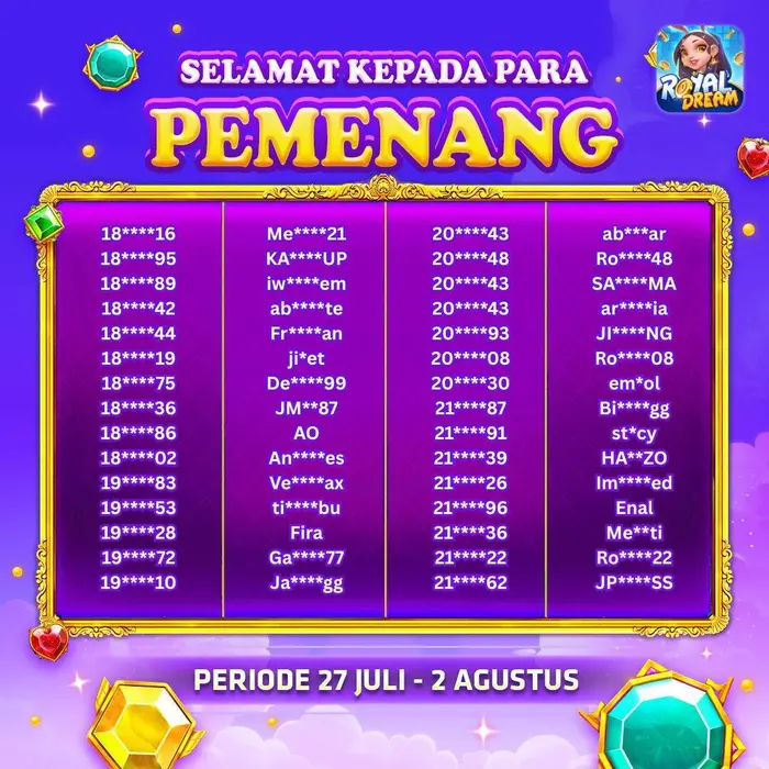Daftar pemenang event Royal Dream 27 Juli–2 Agustus 2026 (bagian 5)