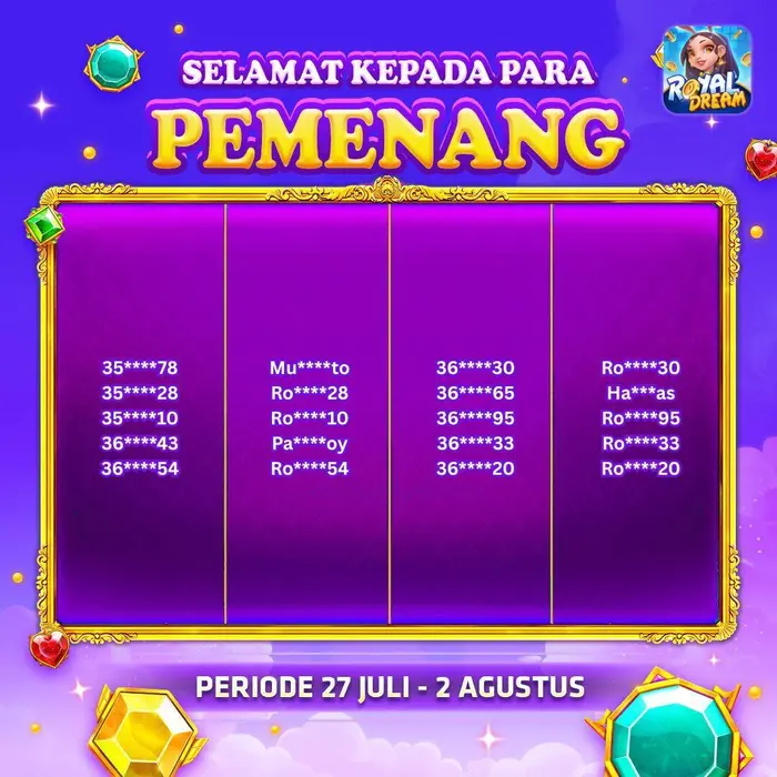 Daftar pemenang event Royal Dream 27 Juli–2 Agustus 2026 (bagian 9)